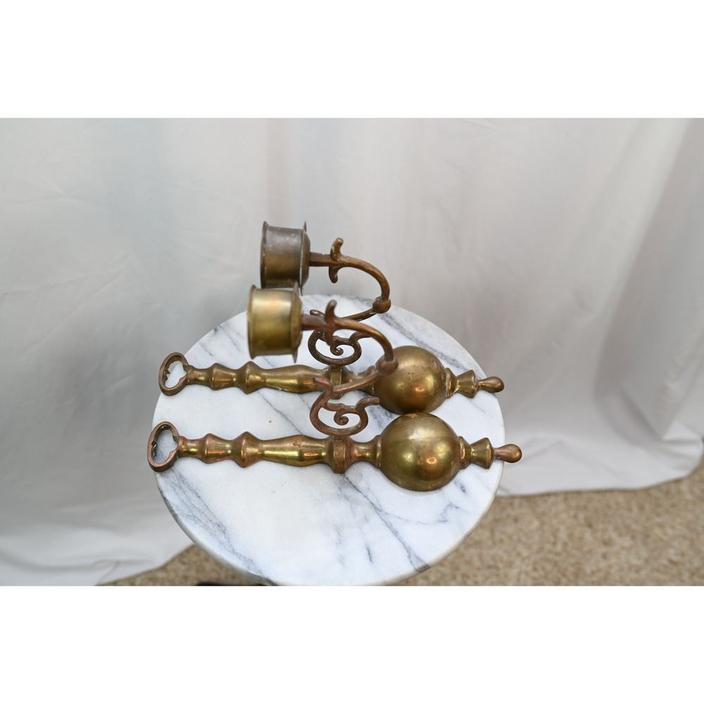 Vintage Brass Wall Sconces Set of 2 Scroll Arm Candle Holders 12 Inch Tall